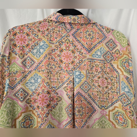 Rose & Olive Multicolor Geometric Button Up Blouse/Top Plus Size 1X - Picture 4 of 11